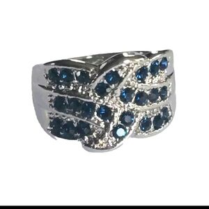 SAPPHIRE BLUE TITANIUM FOREVER WEAR SILVER NEW SIZE 8 ELEVATE YOUR STYLE RING